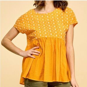NWT Embroidered Babydoll Top